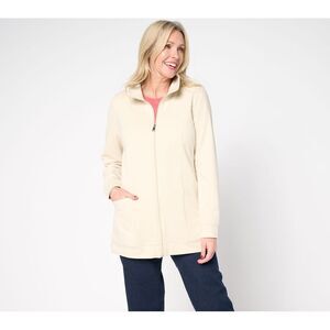 Denim & Co. Women's Petite Jacket PL EasyWear French Terry Tunic White A678100